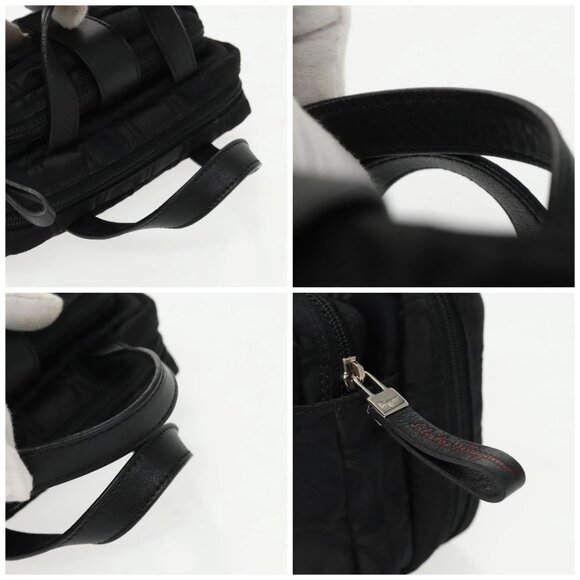 Salvatore Ferragamo Hand Bag Nylon Silver Black Auth am7194 - Picture 16 of 16